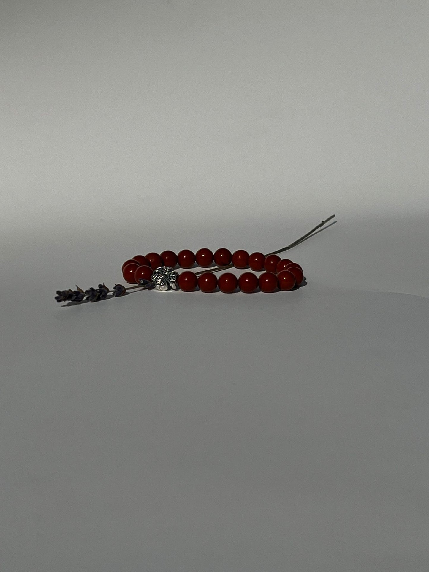 Red Jasper Bead Bracelet with Clover