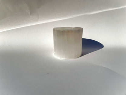 White Selenite Round Candle Holder