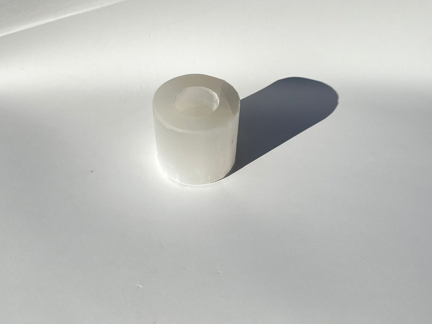 White Selenite Round Candle Holder