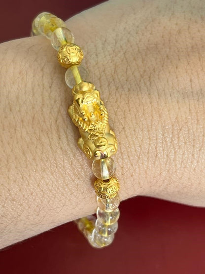 Citrine 6mm and 8mm with 999 Yellow Gold Pi Xiu Bracelet